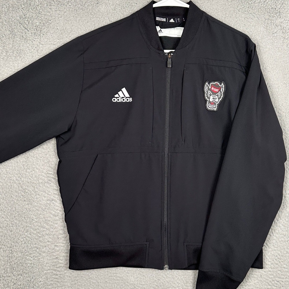 NC State Wolfpack Adidas Jacket Mens Large Aeroready Black NCAA Football Bomber